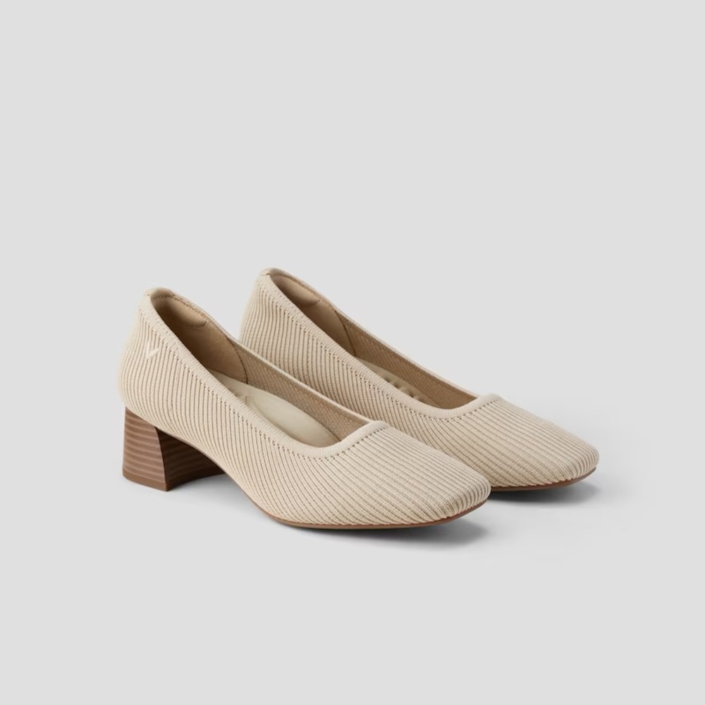Vivaia Square-Toe Chunky Melody Pro Beige Tan Almond Block Heel Pump 39.5 8.5-9